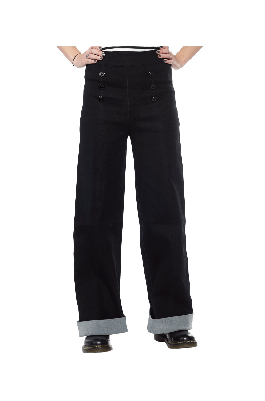 Pantalon sailor jean noir taille haute