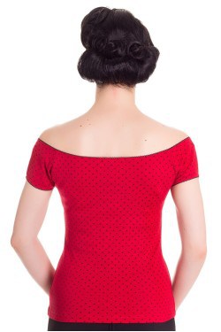 Haut col bateau rouge a pois