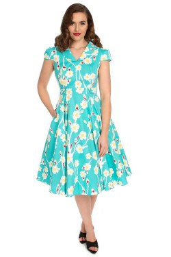 Robe swing bleue a fleurs