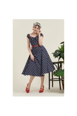 Robe pin-up bleue a pois blanc