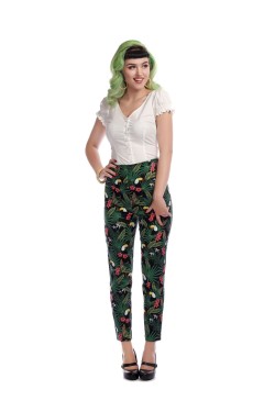 Pantalon motif tropical taille haute
