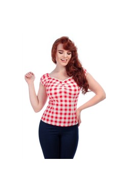 Haut vintage gros vichy rouge