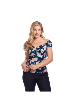Haut floral vintage bleu collectif