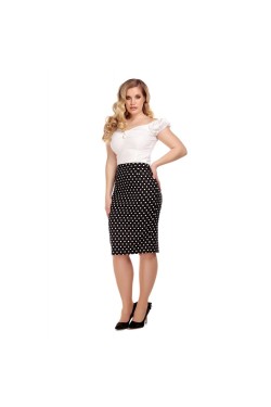 Jupe crayon noire a pois blanc