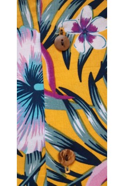 Chemise hawaïenne jaune flamingo