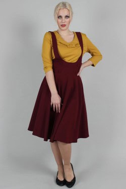 Jupe a bretelles taille haute bordeaux