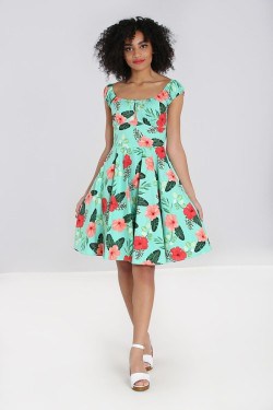 Robe pin-up fleurie vert vintage