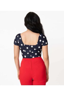 Haut vintage à fleurs bleu