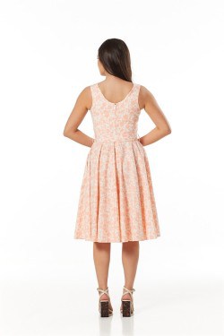 Robe rockabilly à fleurs pêche années 50 femme