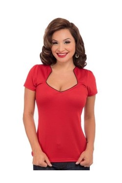 Haut fifties rouge manches courtes