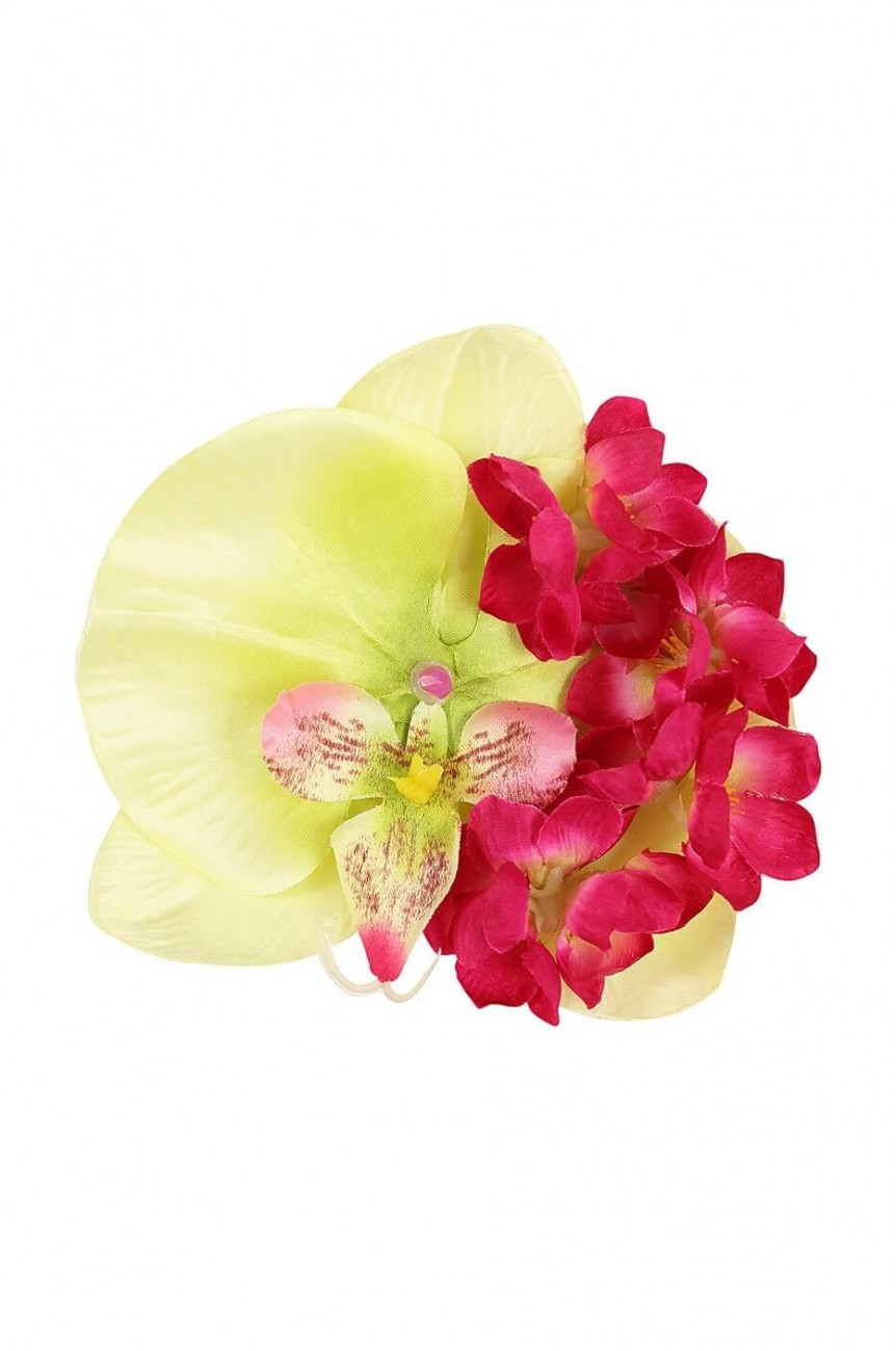 Barrette orchidée verte et rose