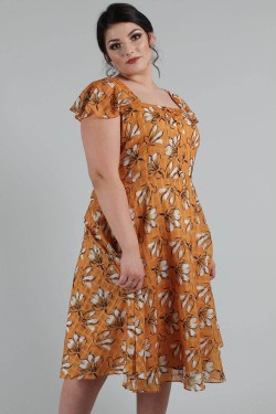 Robe rétro orange fleurs style pin-up années 50