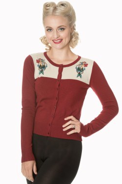 Cardigan bordeaux et creme