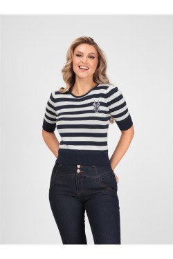 Pull rétro rayé femme