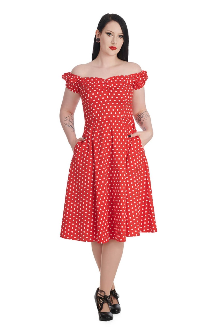 Robe rouge à pois blanc pin-up