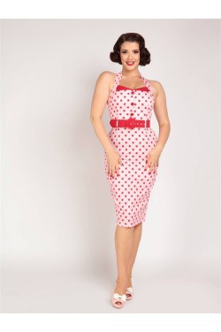 Robe fourreau a pois rose