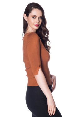 Top maille rétro marron