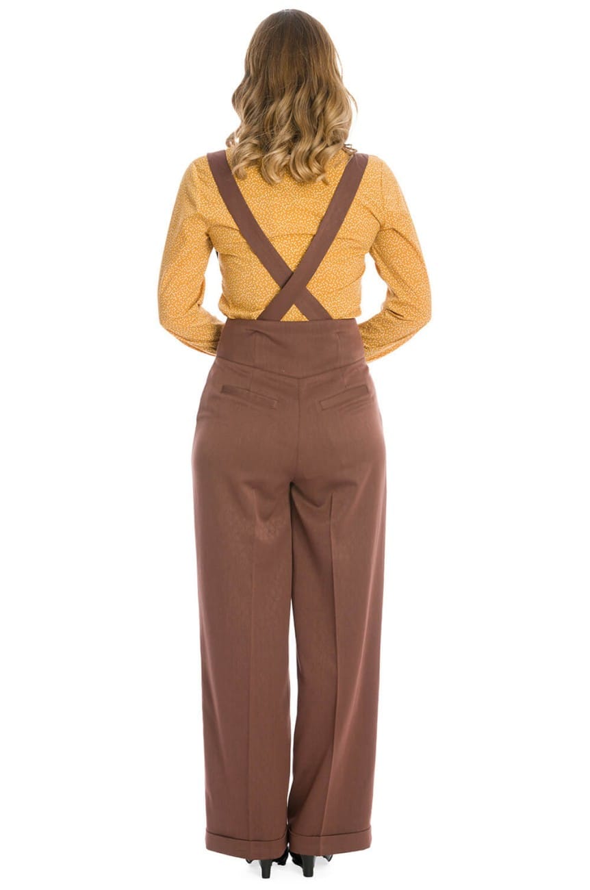 Pantalon swing marron a bretelles