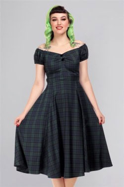 Robe swing bleu tartan style pin-up - Collectif London