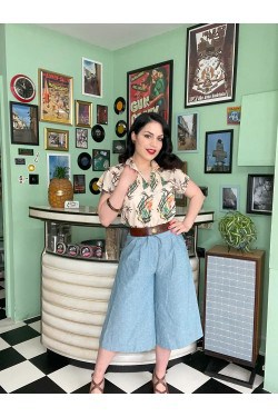 Blouse pin-up tropical beige années 50