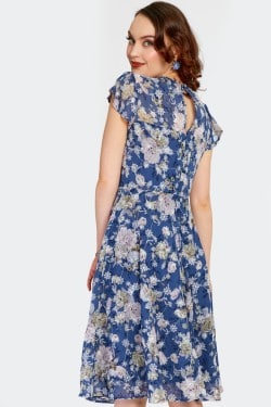 Robe swing bleue fleurs style pin-up - Vixen by Micheline Pitt