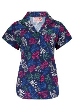 Chemise pin-up tropical noir années 50