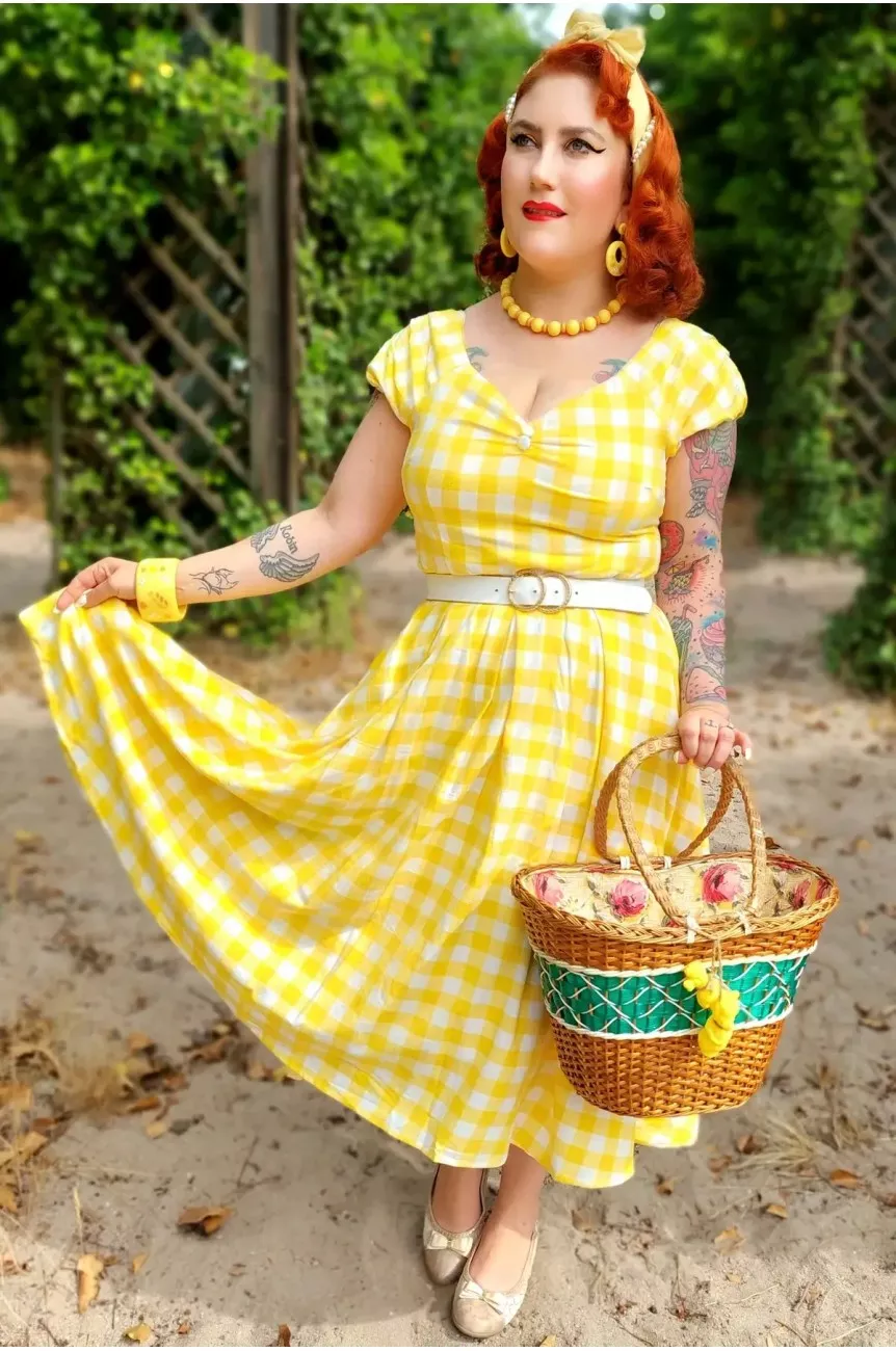 Robe vintage a carreaux jaune