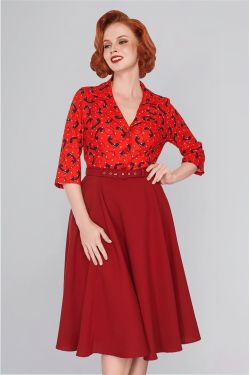 Blouse pin-up géométrique rouge années 50