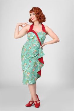 Robe rockabilly à tropical rouge années 50 femme