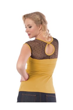 T-shirt pin-up dentelle moutarde années 50