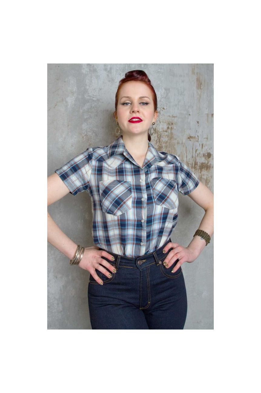 Chemise rockabilly a carreaux bleue