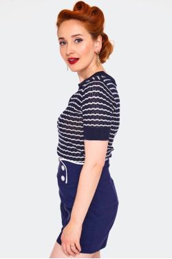 T-shirt pin-up rayures bleu années 50