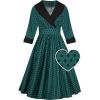 Robe guinguette verte a pois manches 3/4