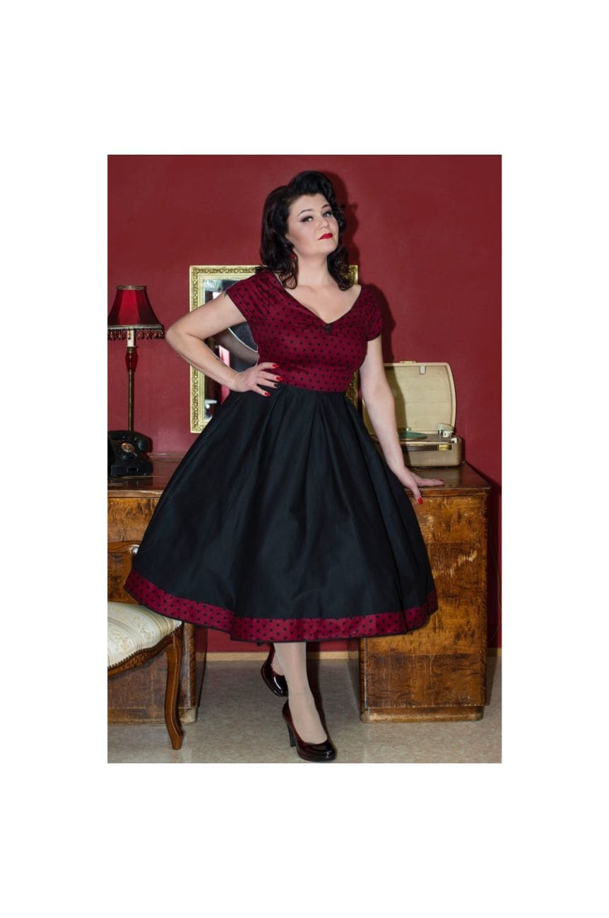 Robe vintage bordeaux et noire