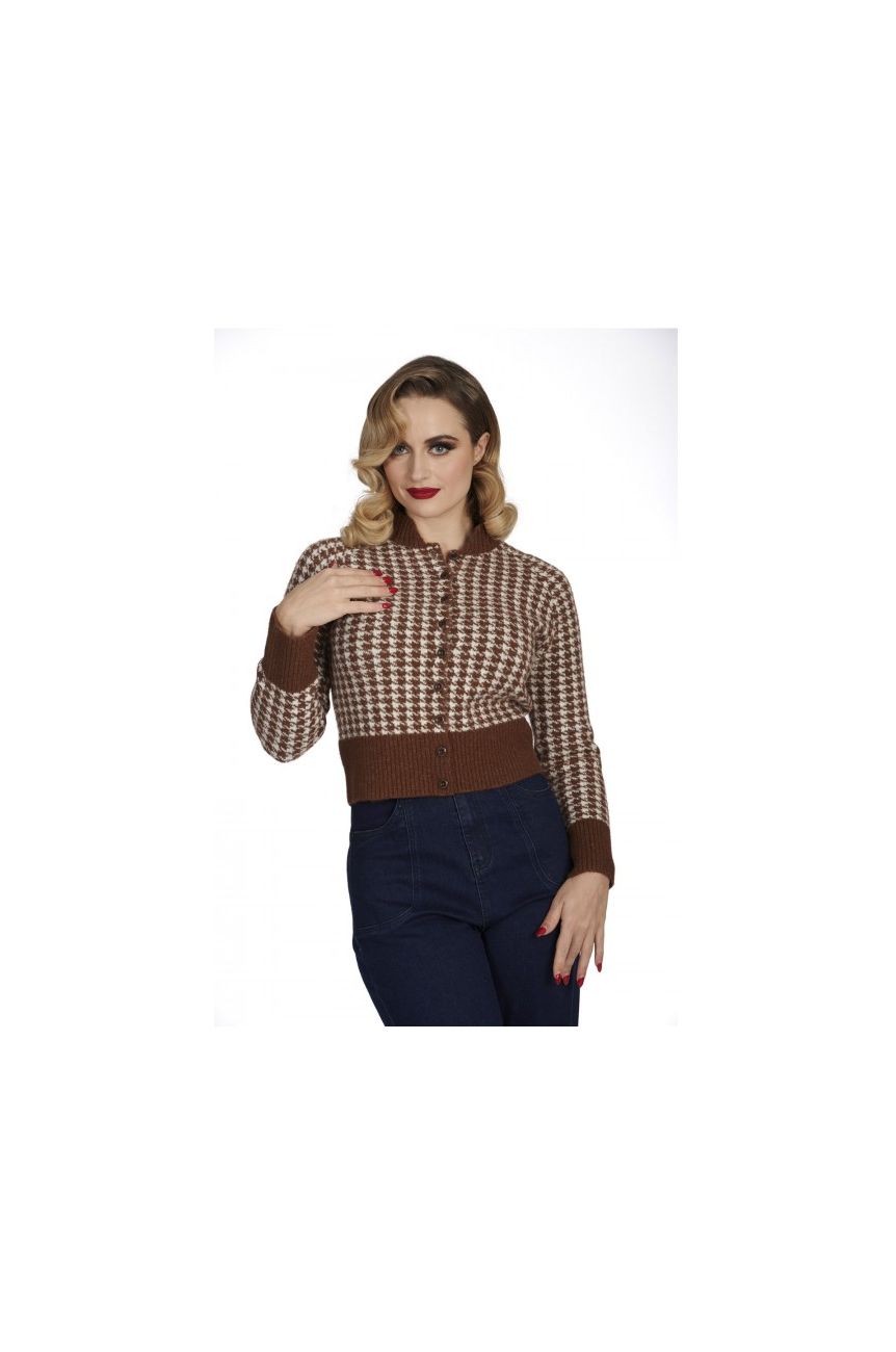 Cardigan vintage marron pied de poule