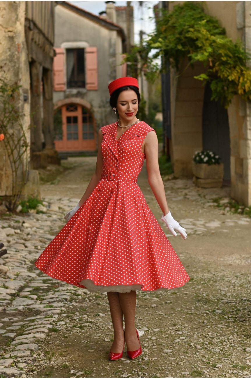 Robe rouge a pois col chemise - Hearts and Roses