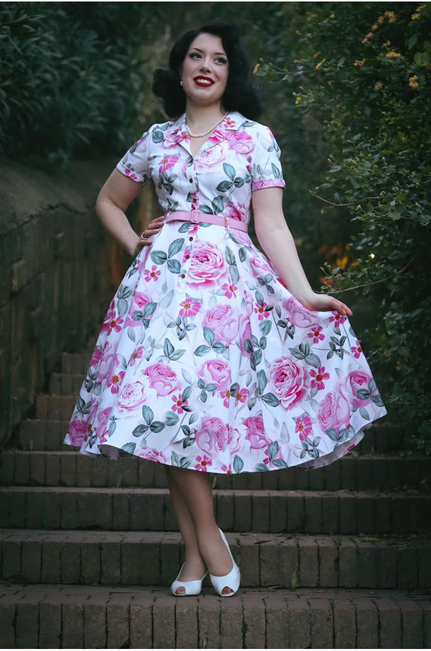 Robe années 50 fleur taille haute