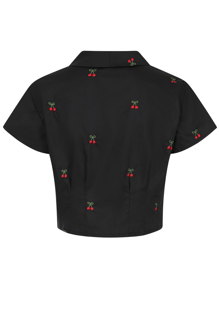 Blouse noire imprimé cerise Banned retro