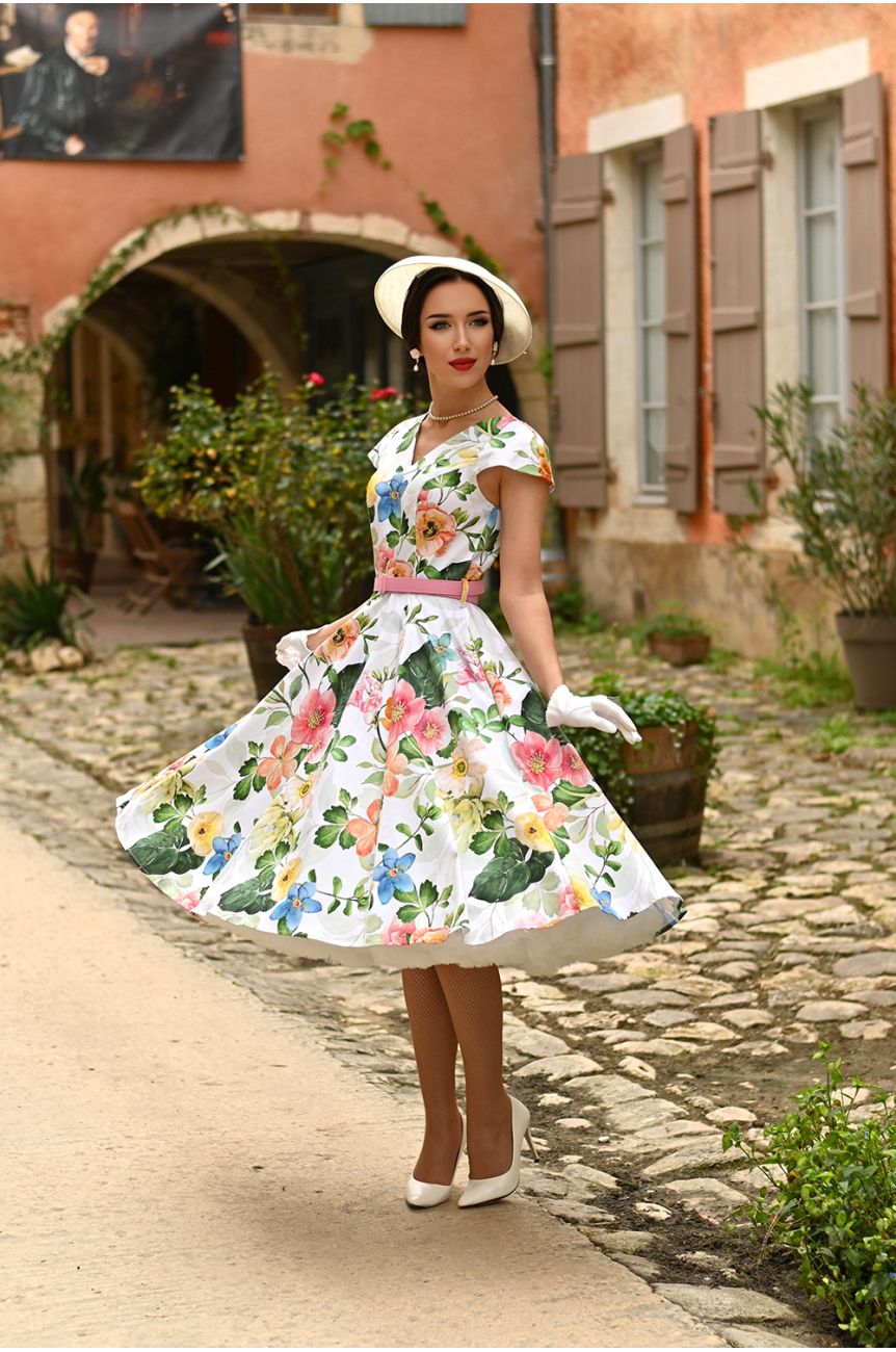 Robe a fleur évasée année 50