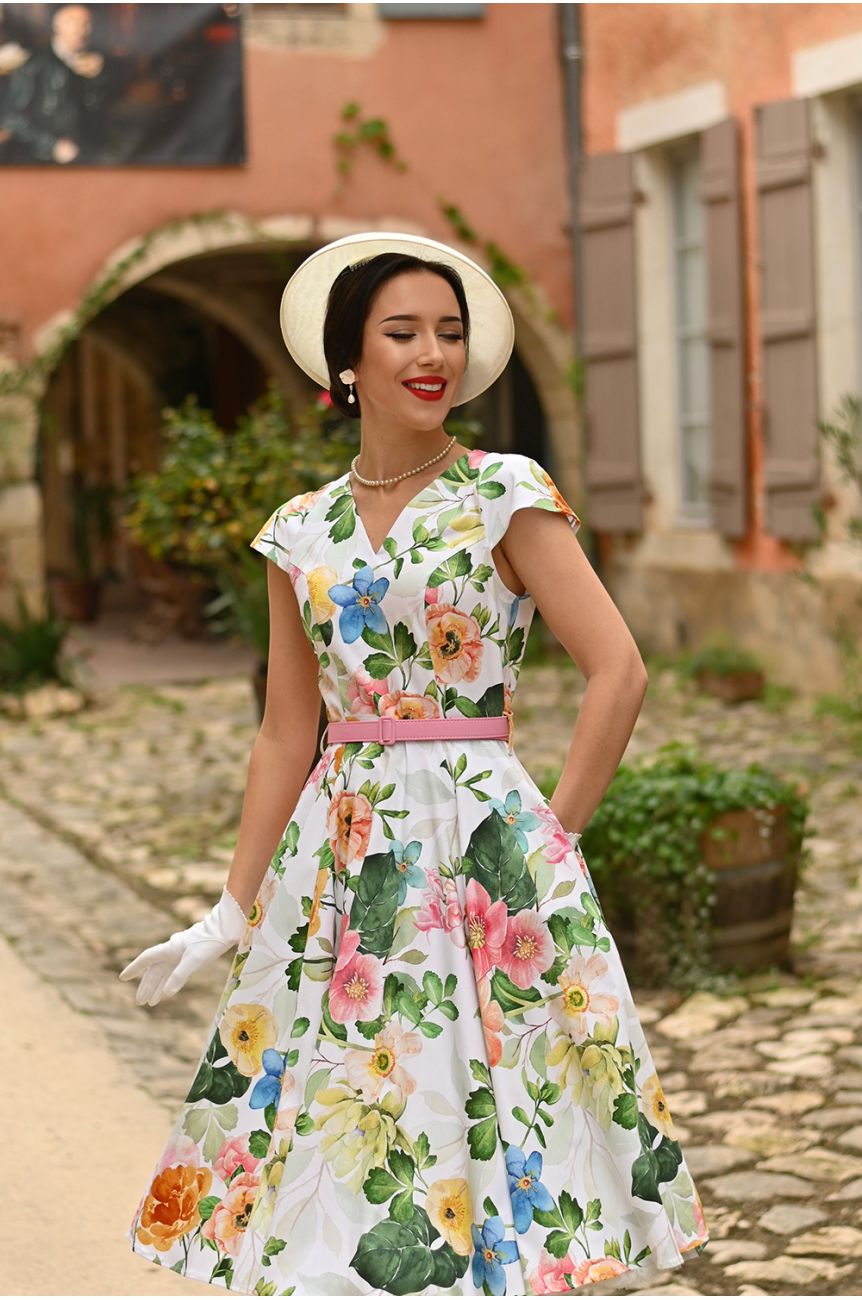 Robe a fleur évasée année 50