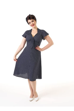 Robe rockabilly à pois bleu roi années 50 femme