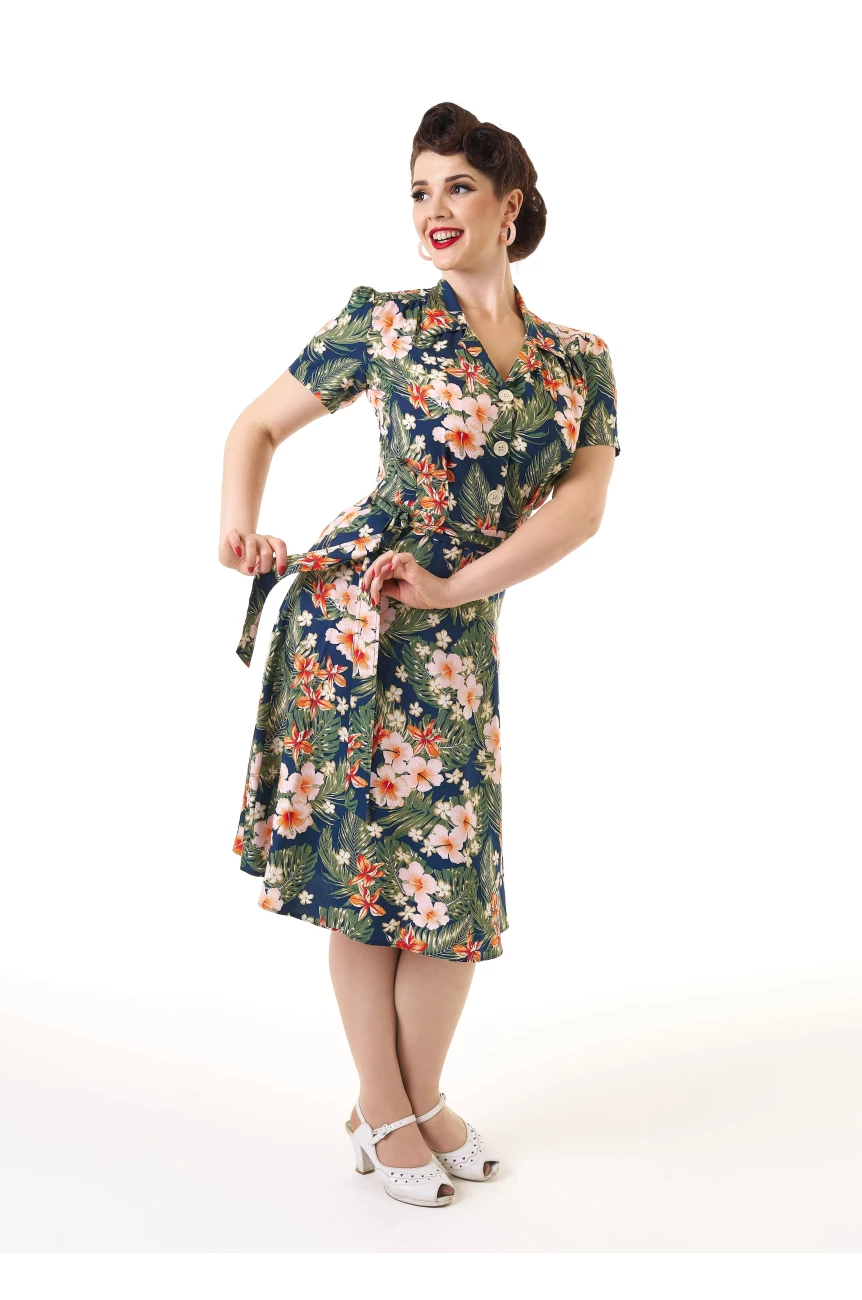 Robe chemise tropicale rockabilly Pretty Retro