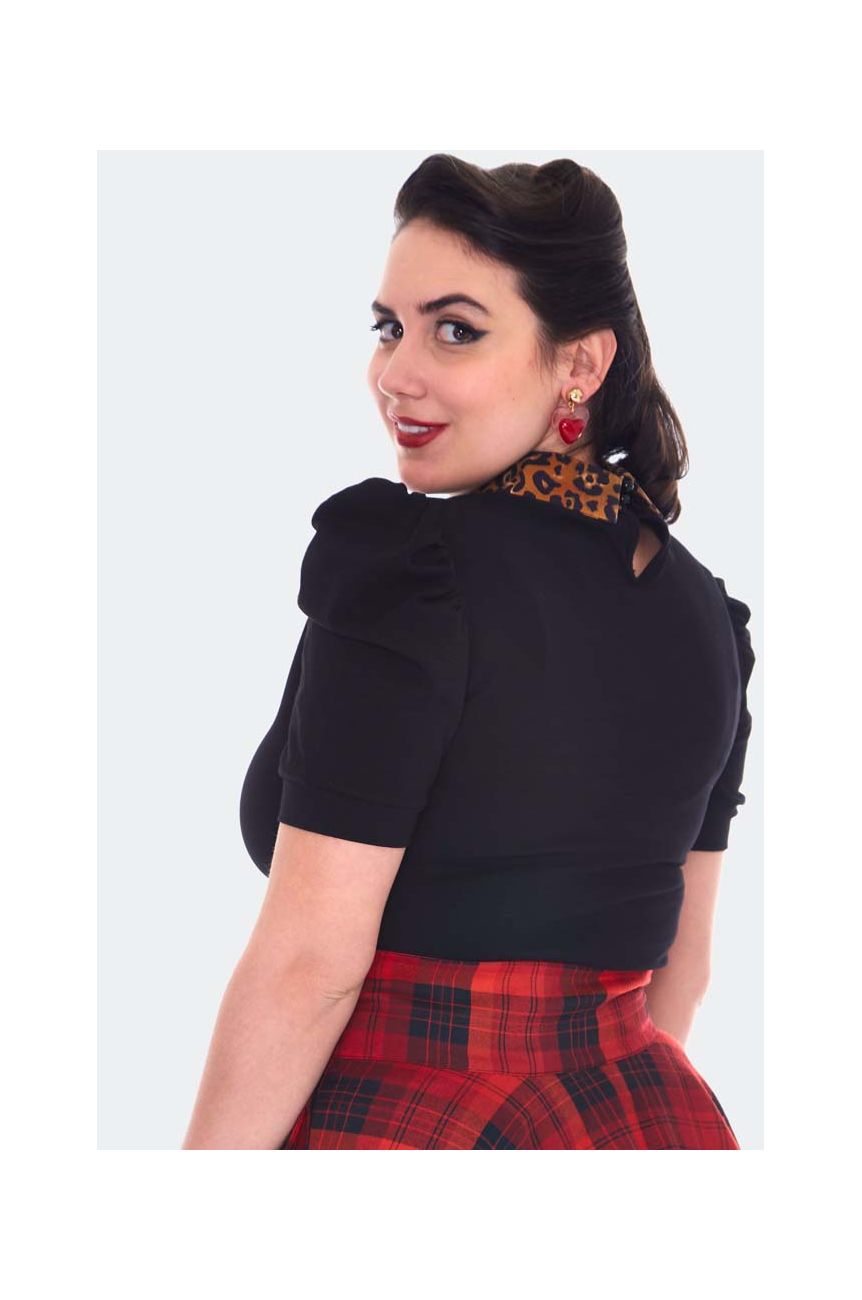 Haut rockabilly col léopard