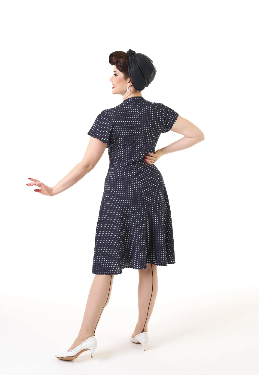 Robe a pois année 50 bleue