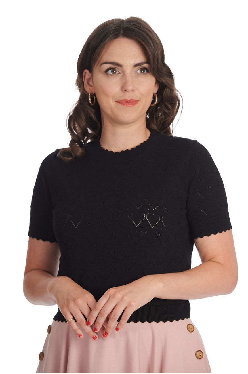 Pull rétro noir à manches courtes Style pin-up chic années 50