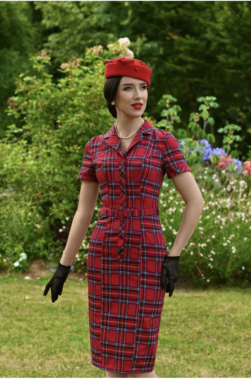 Robe Vintage Theme Tropical Vetement Robe Crayon Carreaux Rouge