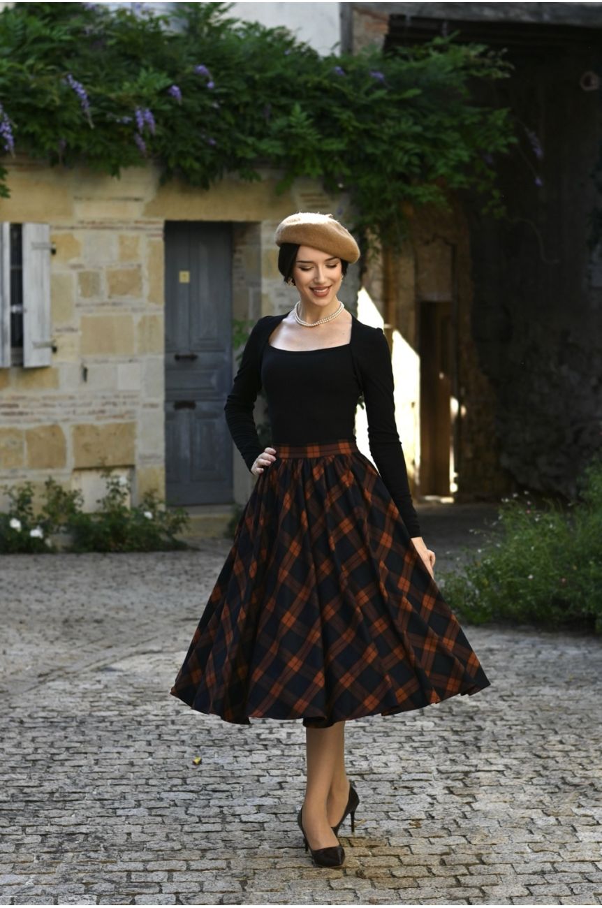 Jupe swing a carreaux marron Hearts and roses