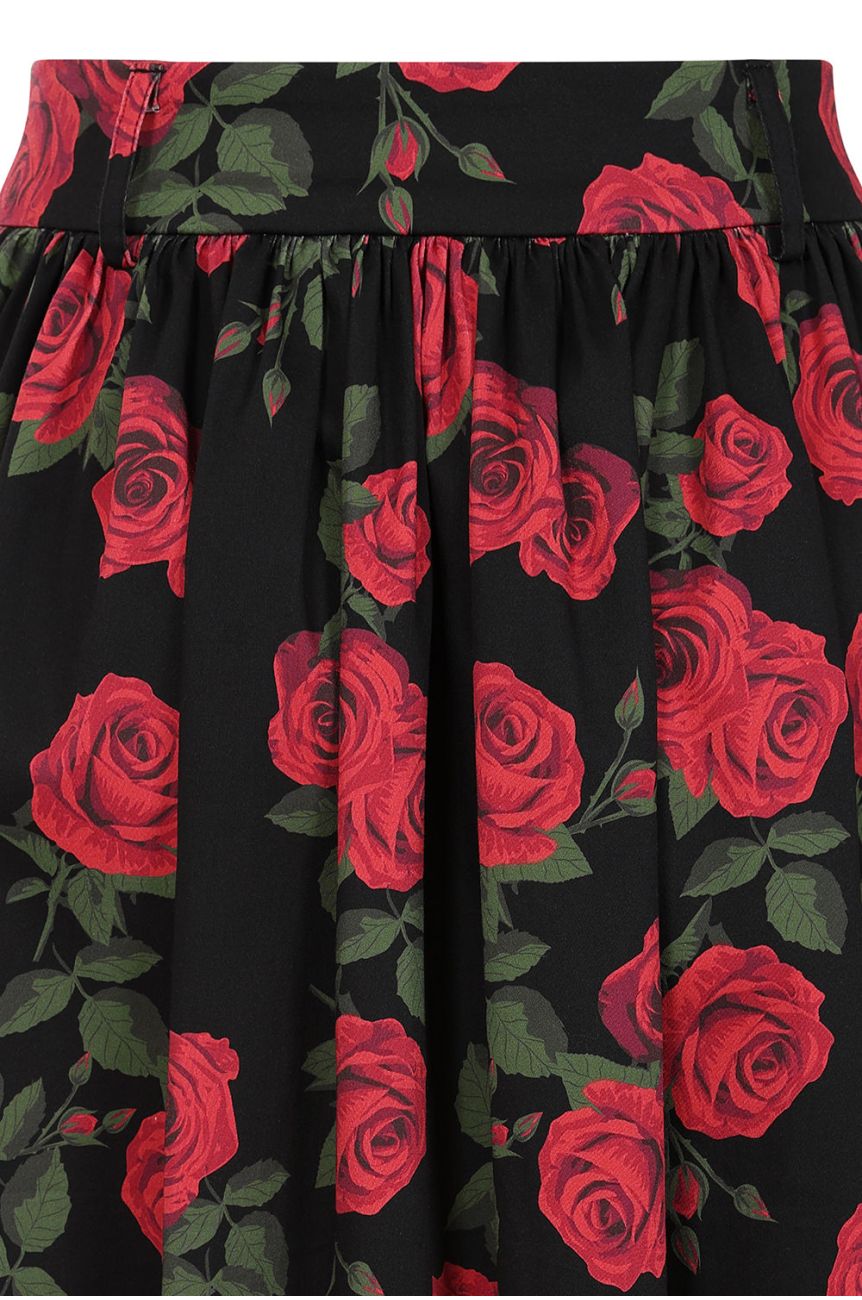 Jupe pin-up rose à fleurs taille haute vintage années 50