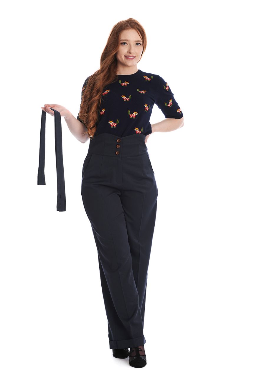 Pantalon Bretelles Femme Bleu annee 50