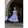 Robe années 50 imprimé floral bleu roses fuchsia décolleté coeur élégant